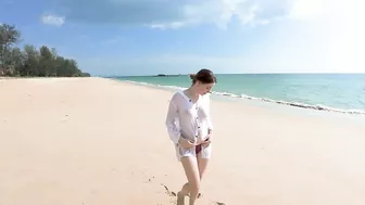 [4K] Dry Vs Wet Try-on Haul Transparent Clothes with Jules Bond on Thai Beach