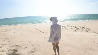 [4K] Dry Vs Wet Try-on Haul Transparent Clothes with Jules Bond on Thai Beach