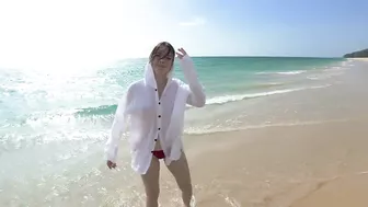 [4K] Dry Vs Wet Try-on Haul Transparent Clothes with Jules Bond on Thai Beach