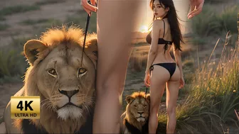 [AI ART](4K) Lion and beauty bikini in the African grasslands #aiart #lookbook #aihot #bikini