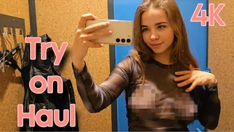 [4K] Try on Haul in dressing room | Transparent outfits with Mia (2024)