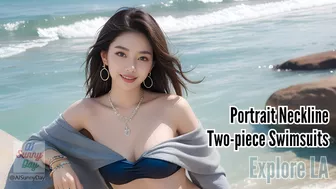 Portrait Neckline Bikinis Take Center Stage at Paradise Cove, Malibu! 4K AI Art Lookbook Model 262