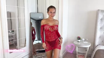 [4K] Red Transparent Fishnet Dress | See-Through Lingerie Try-On with Kriss