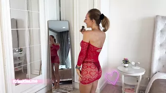 [4K] Red Transparent Fishnet Dress | See-Through Lingerie Try-On with Kriss