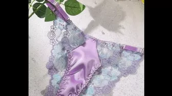 Lavender Floral Embroidered Satin Push-up Lingerie Set | HelloLAGirl.com