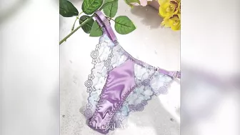 Lavender Floral Embroidered Satin Push-up Lingerie Set | HelloLAGirl.com