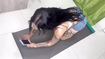 Gymnastics girl stretching at home