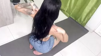 Gymnastics girl stretching at home