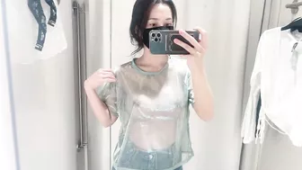 See-Through Try On Haul at Mall | Transparent & Mesh Trend | No Bra| #asian