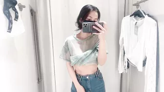 See-Through Try On Haul at Mall | Transparent & Mesh Trend | No Bra| #asian