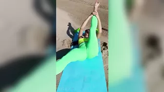 Stretching on the beach